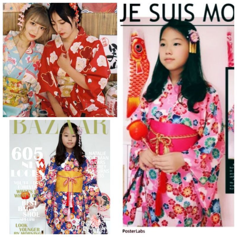 女童身高140~150出租區 服裝租借 浴衣 日本和服 出租和服 童 女童 表演 萬聖節 寫真 攝影 流蘇髮飾 手袋