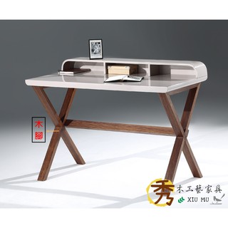 秀木工藝-4尺書桌/辦公桌/電腦桌/現代/時尚/灰白色/亮光色