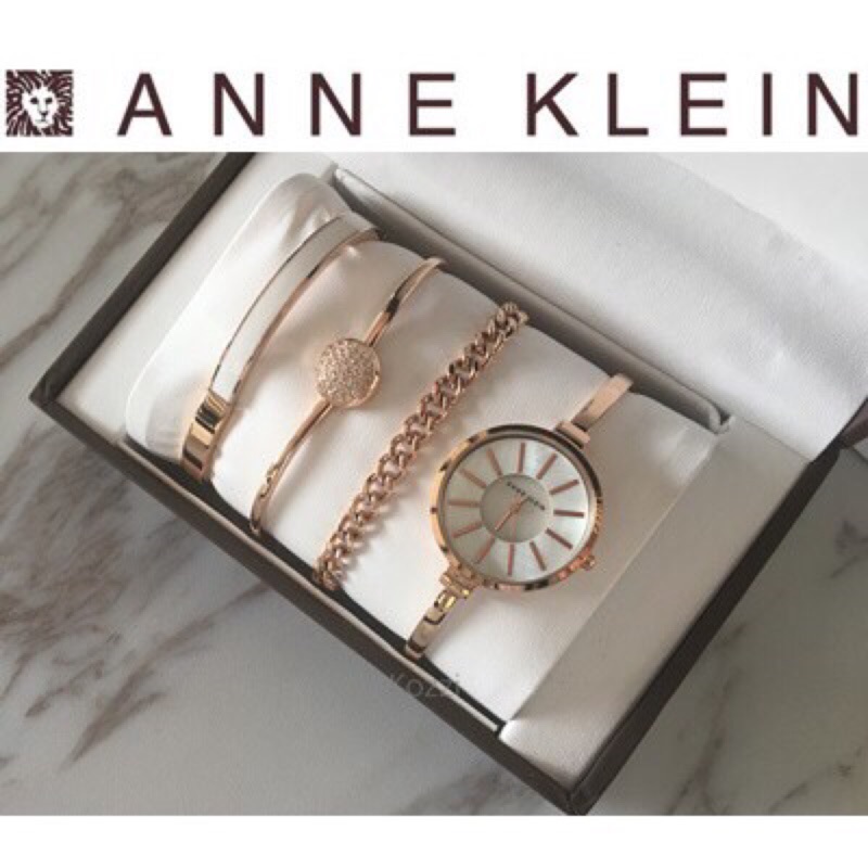 全新美國正品 ANNE KLEIN 玫瑰金施華洛世奇手錶⌚️手鏈4件組