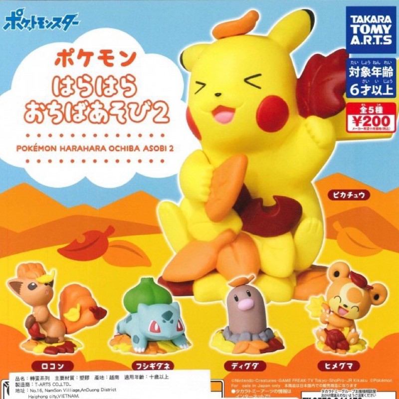 轉蛋 扭蛋 神奇寶貝 Pokemon 精靈 寶可夢 秋季 楓葉 落葉 皮卡丘 六尾 妙蛙種子 地鼠 熊寶寶