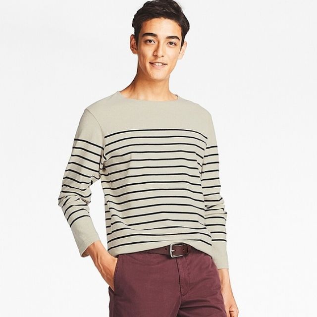 Uniqlo 男裝水洗條紋船型領t恤 長袖 Xl號 蝦皮購物