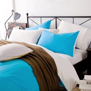 床包組 標準雙人 湖藍白 玩色 素色 馬卡龍 精梳純棉 5尺 床包組 被套 枕套 簡約 北歐 佛你企業