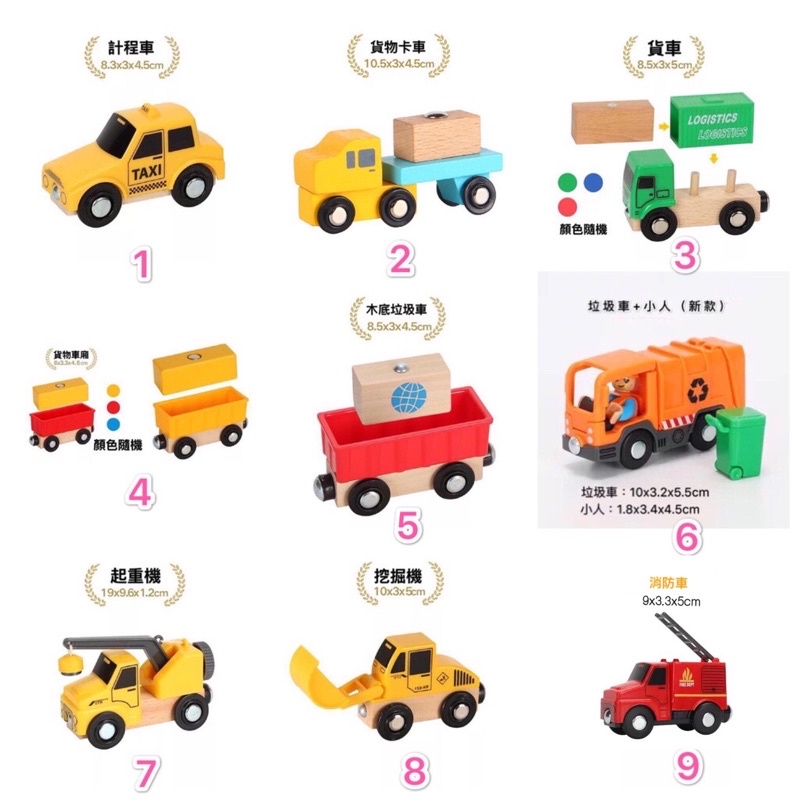 現貨！木製小車 木質磁性小車 木質小車 兼容IKEA木質軌道  軌道車 模型車 交通車 工程車 兒童玩具 火車玩具