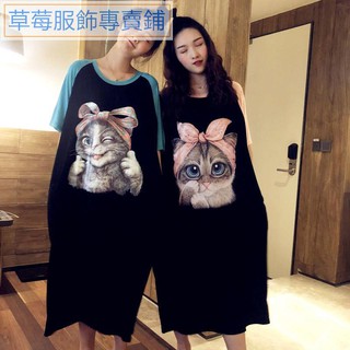 🔥臺灣現貨🔥長版T大尺碼睡裙長版上衣韓版可愛睡衣胖mm肉肉女大尺碼睡衣卡通長板 過膝長洋裝及膝裙孕婦洋裝家居服