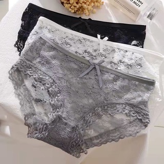 性感內褲女生 鏤空蕾絲 低腰 女透明內褲 薄款網紗透氣三角褲 100%純棉襠 半透明提花蝴蝶結底褲 舒適親膚