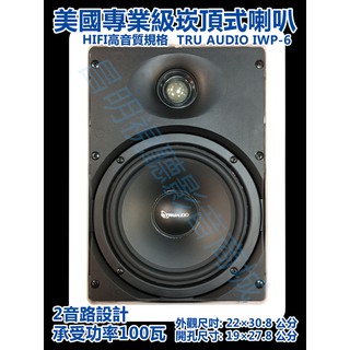 【昌明視聽】美國專業級天花板崁頂式喇叭 TRUAUDIO IWP-6 HIFI高音質 6.5吋 承受功率100瓦 單支