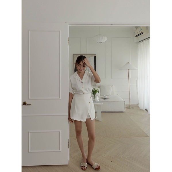 Mercci22 棉麻排釦襯衫+造型片褲裙