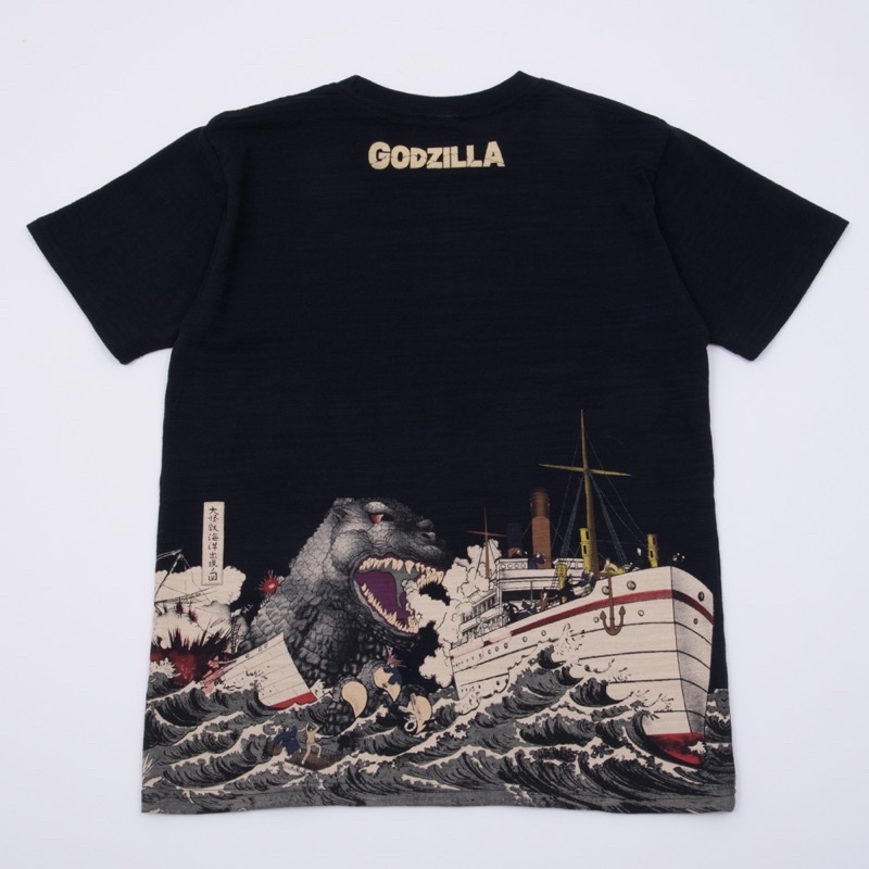 現貨 哥吉拉 商店限定 t shirt 日本帶回 全新 M號 黑色 哥吉拉 大怪獸出海圖 基多拉 富嶽圖 王者基多拉