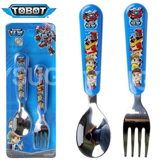 韓寶☆特價商品 機器戰士【TOBOT】藍色 304不鏽鋼 湯匙+叉子 / 湯叉組 韓國餐具組