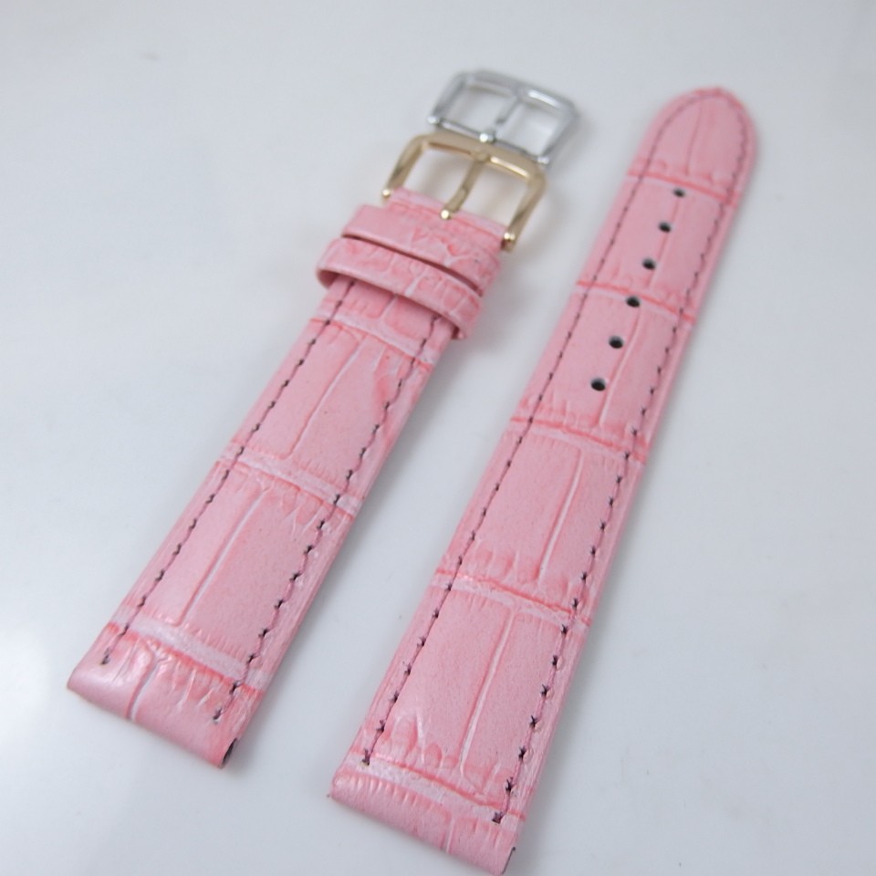 【錶帶家】超值嚴選亮面亮粉紅色義大利進口粉色真皮錶帶牛皮壓鱷魚紋 12mm BX