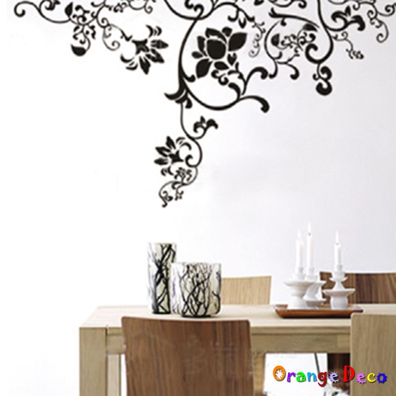 【橘果設計】黑色花卉 壁貼 牆貼 壁紙 DIY組合裝飾佈置