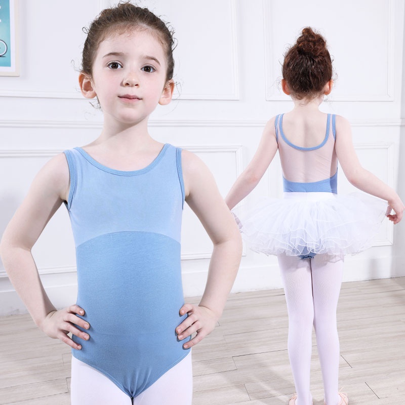 兒童舞蹈服 夏季 無袖 藍色 女童 練功服 跳舞衣服 芭蕾舞服 考級 幼兒服裝
