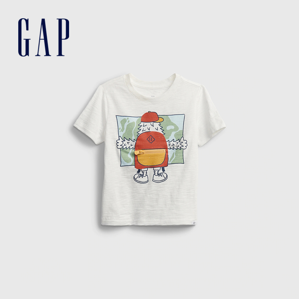 Gap 男幼童裝 趣味互動印花T恤-白色(681410)