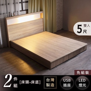 IHouse-山田 日式插座燈光房間2件組(床頭+床底)