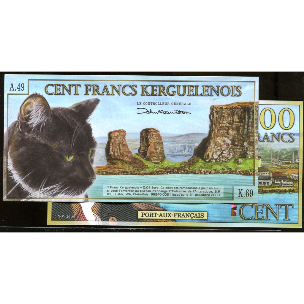 Kerguelen （凱爾蓋朗群島塑膠鈔-動物），New，100-Francs，2010，品相全新UNC