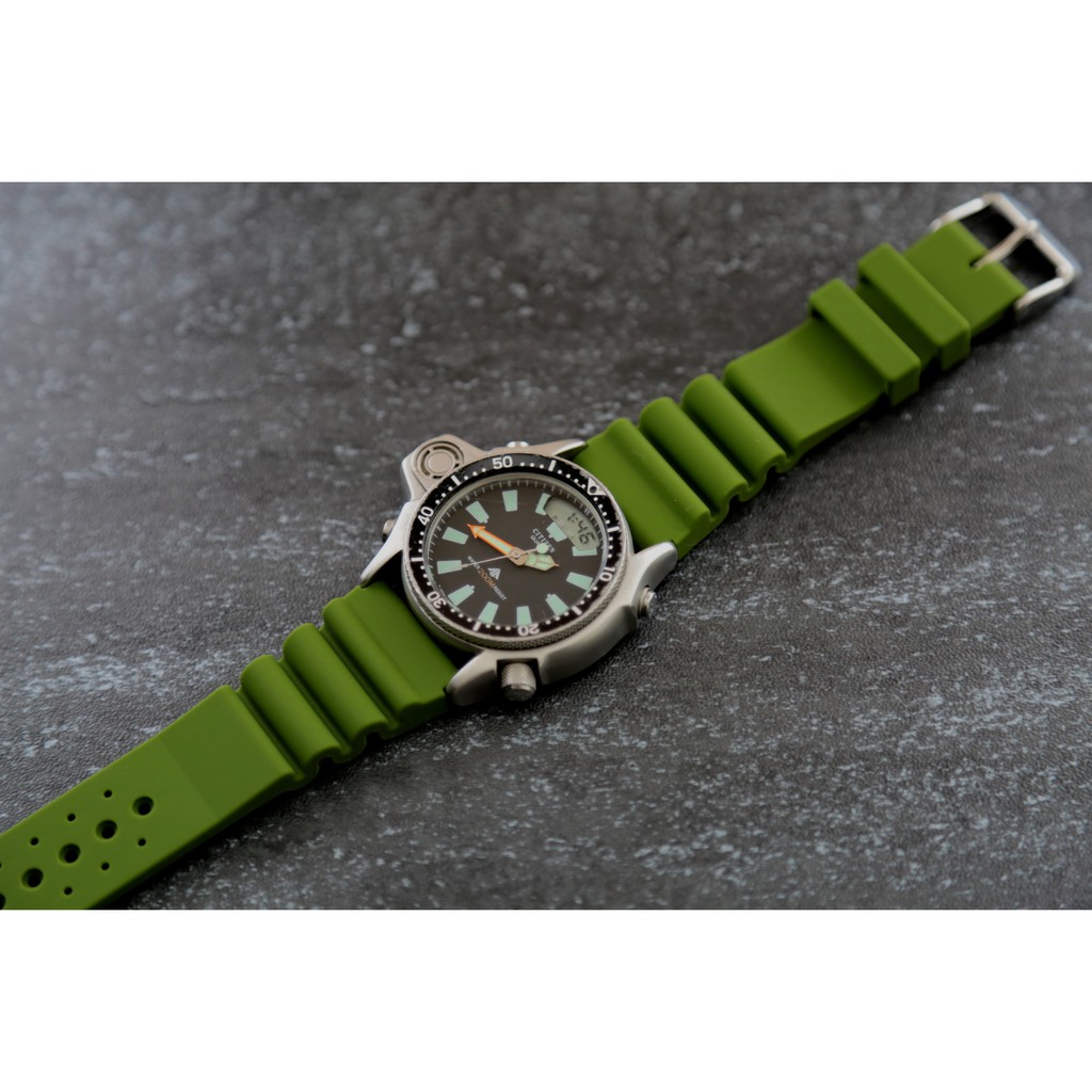 橄欖綠色24mm高質感蛇腹式矽膠錶帶替代原廠貨星晨精工diver潛水錶適用ATMOS MISSION ONE