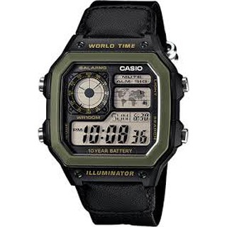 【八度空間】CASIO AE-1200WHB-1B 十年電力世界時間黑帆布錶帶款