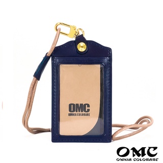 【OMC】義大利植鞣革職人通用直式牛皮證件套悠遊卡套(深藍)