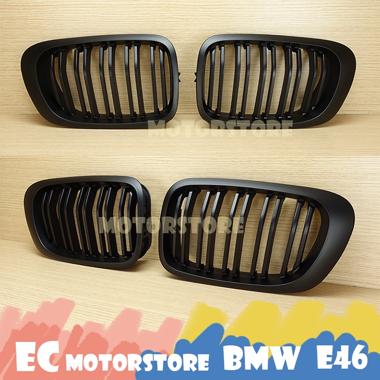 BMW E46 1998-2001年 改款前 2門2D 消光黑霧黑黑 雙槓 鼻頭 水箱護罩 水箱罩