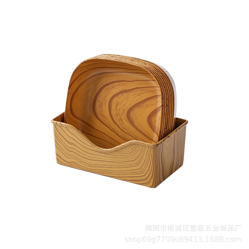 創意仿木紋塑膠吐骨盒 下午茶點心托盤木紋碟 高顏值水果盤 食品級塑膠仿木紋小盤子底託