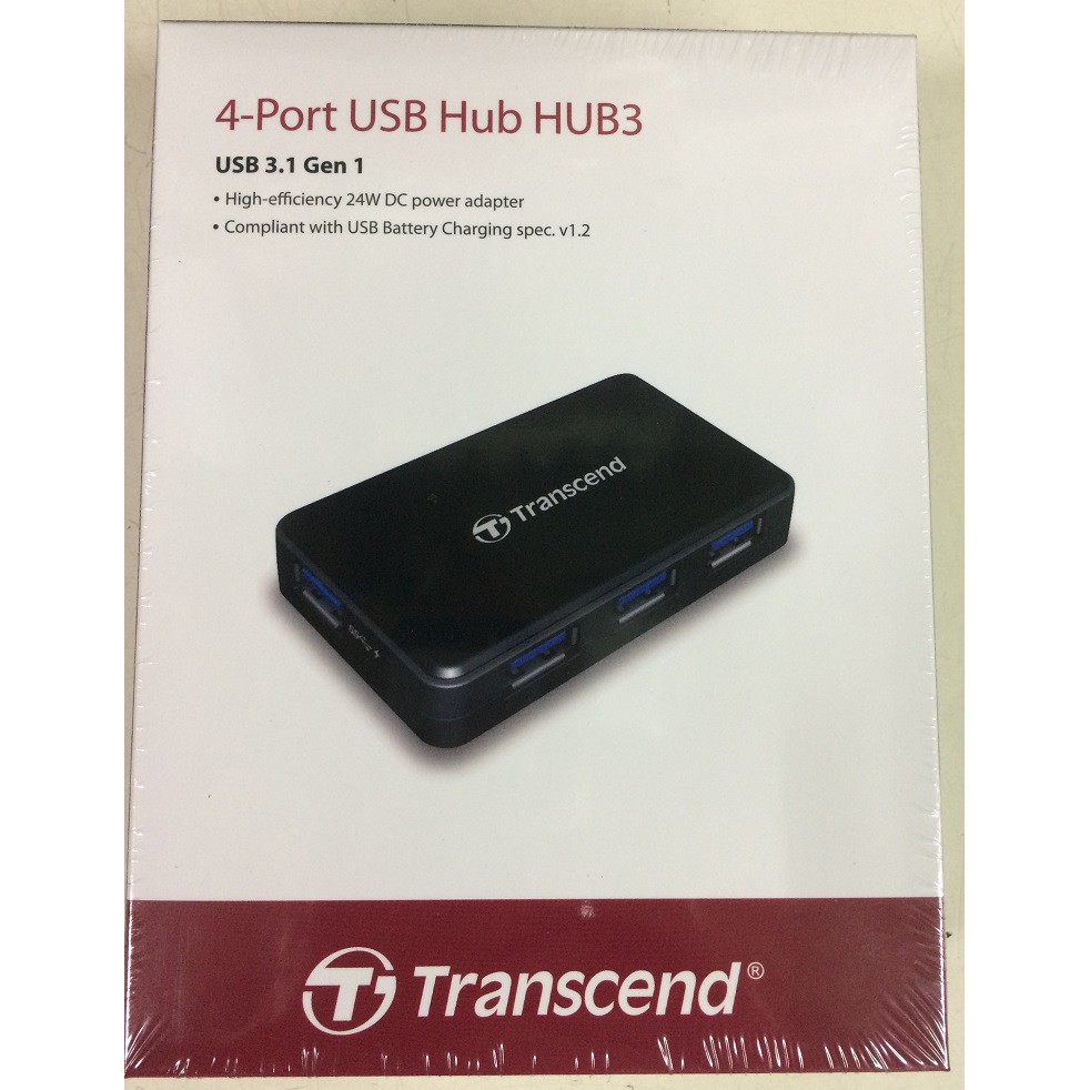 (原廠二年保) Transcend 創見 TS-HUB3K 極速 USB 3.1 4埠集線器  附變壓器