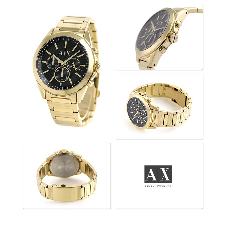 可面交 Armani Exchange Ax2611 金錶黑面鋼錶帶男錶44mm 基隆大錶哥亞曼尼大錶面 蝦皮購物