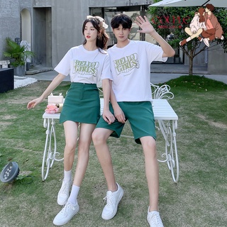 【COUPLE】💚💚情侶裝夏裝2022新款短袖t恤一裙一衣休閒半身裙套裝男褲