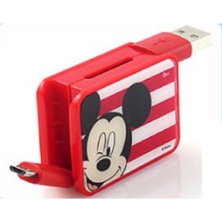 迪士尼 方型系列 Micro USB 可伸縮式 傳輸充電線，米奇