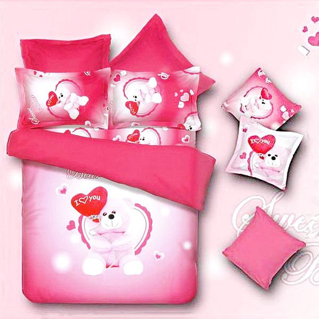 【CERES】粉紅熊多件式天鵝絨床包被套組雙人(B0576-4PM)
