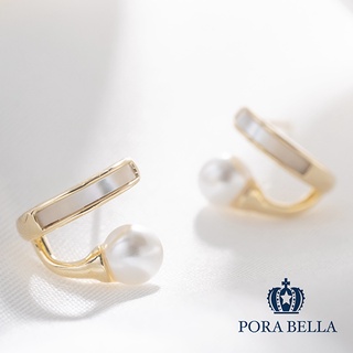 <Porabella>925銀針母貝珍珠線條耳環 Pearl Earrings