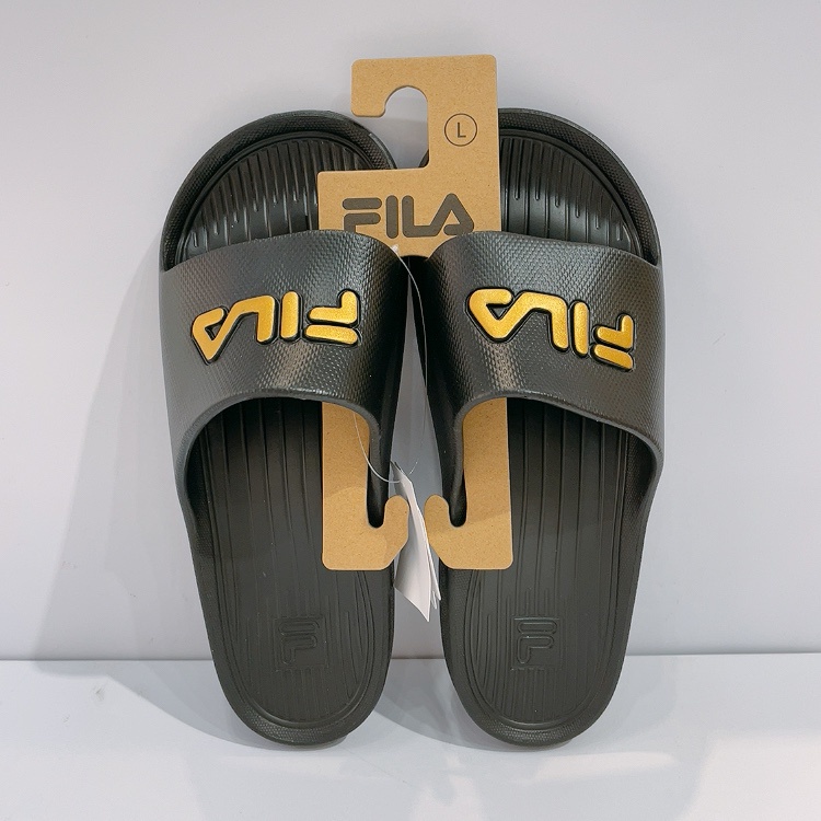 FILA 男女款 黑金色 正體字 一體成形 輕量 防水 戶外 拖鞋 4-S355W-009