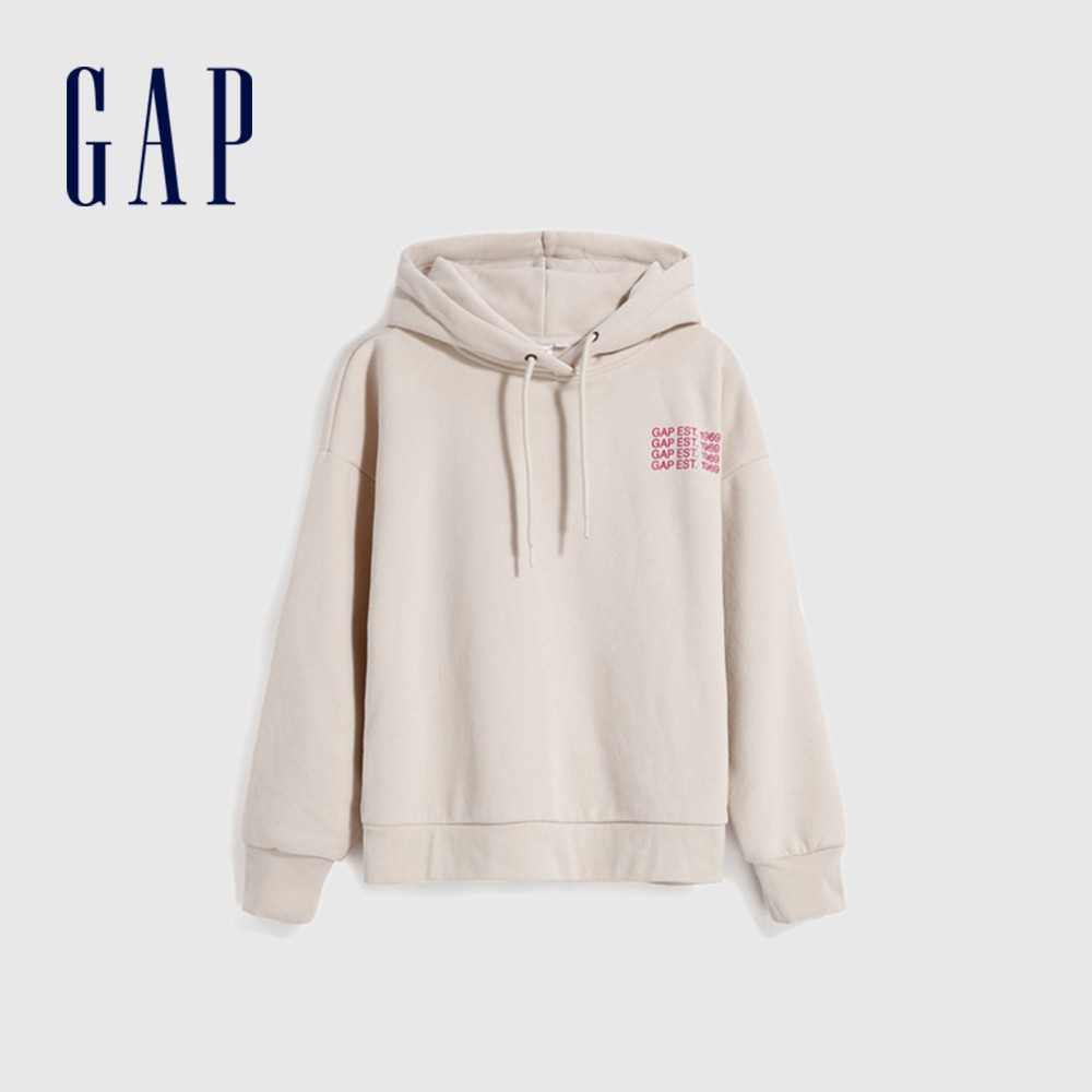 Gap 女裝 Logo印花寬鬆帽T 碳素軟磨系列-米色(620498)