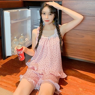 臺灣公司❤️開發票 舒服純棉 透氣 可愛櫻桃碎花短褲睡衣兩件套裝 甜美學生 居家服 日系睡衣 舒適睡衣 女生睡衣 家居服