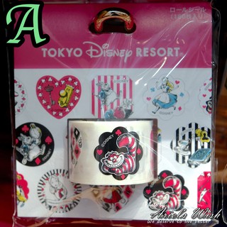 Ariel's Wish日本東京迪士尼愛麗絲Alice時鐘兔撲克牌皇后妙妙貓柴郡貓咪紙桃紅條紋貼紙組14款圖案-日本製-