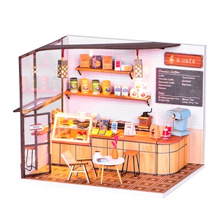 【臺灣現貨|一間咖啡館】歡樂文創DIY小屋 附防塵罩 A CAFE 有一間咖啡館 甜點店 娃娃屋 模型屋 拿鐵 選單