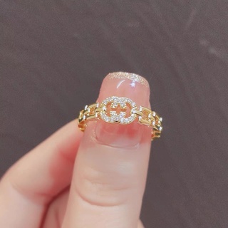 韓國鋯石雙C戒指 時尚氣質字母鏈條開口戒指環