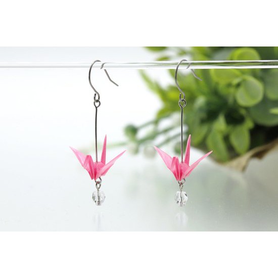 日本美濃和紙耳環　紙鶴　Pink Japanese paper pierced earrings 日本原産