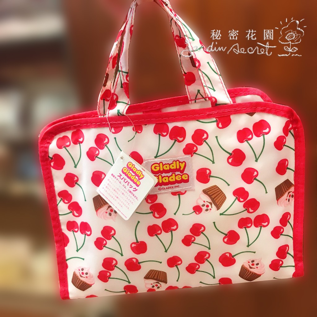 盥洗袋--GLADEE日本雜貨/櫻桃蛋糕圖隨身溫泉提袋/游泳提袋/盥洗袋(大)--秘密花園