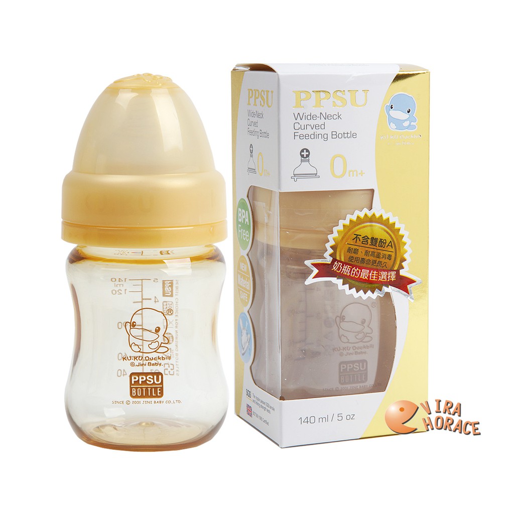 KU KU 酷咕鴨PPSU寬口徑葫蘆奶瓶 140ML  附防脹氣奶嘴 - 新生兒寶寶適用5833 HORACE