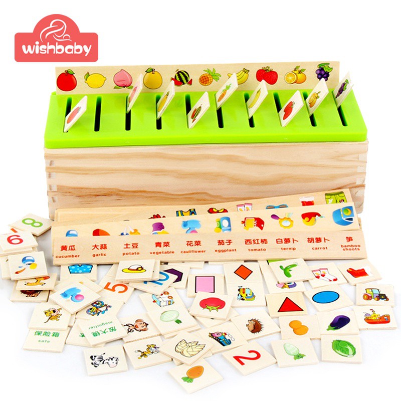 🌸🌸台灣現貨免運喔🌸🌸iBABY 知識分類盒 蒙式教具 木製形狀配對分類盒 分類教具盒 數字水果漢字認知玩具