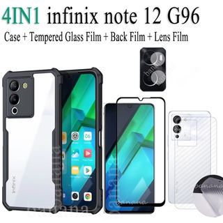 4 合 1 亞克力手機殼適用於 infinix note 12 G96 鋼化玻璃膜和皮膚碳膜和相機鏡頭膜