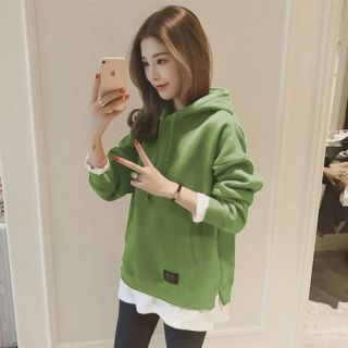 （現貨）韓款秋冬女生假兩件長袖連帽上衣
