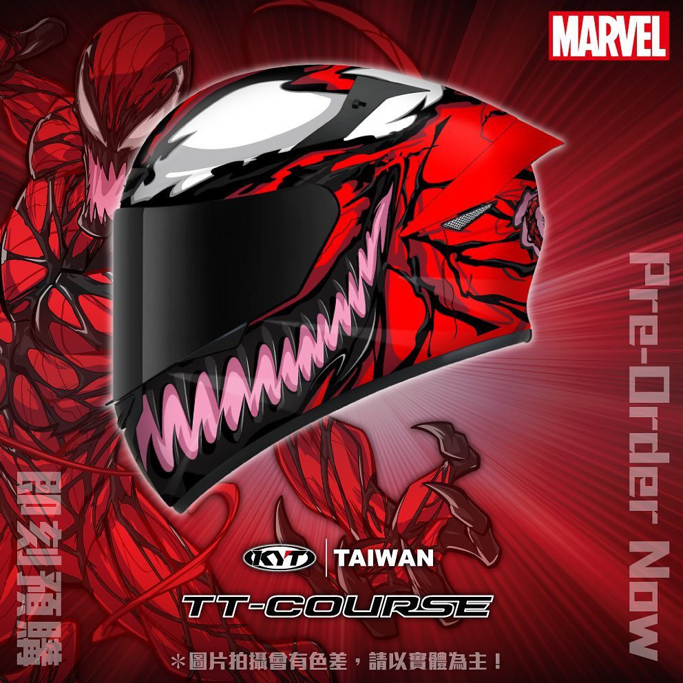 Kyt Tt Course 帽子先生 屠殺漫威彩繪marvle全罩安全帽通風鴨尾尾翼全罩帽血蜘蛛ttc Carnage 蝦皮購物