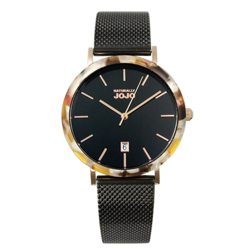 【Naturally JOJO】JO96978-89R 日期顯示 米蘭錶帶女錶 贈皮錶帶 黑/玫瑰金 38mm 台南時代