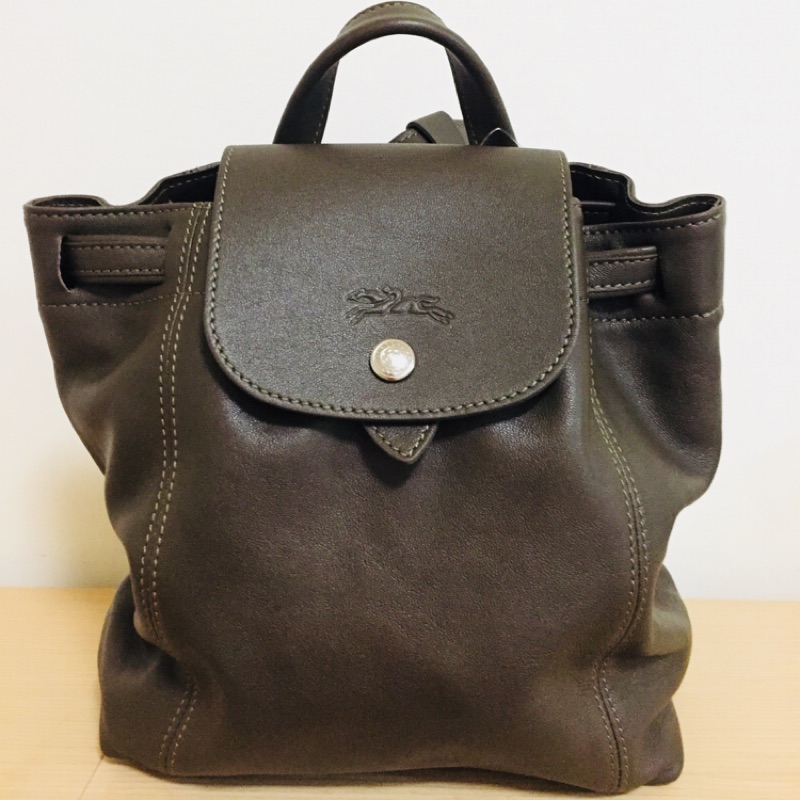 LONGCHAMP Le Pliage Cuir XS 小羊皮兩用後背包(2019新款墨綠色)