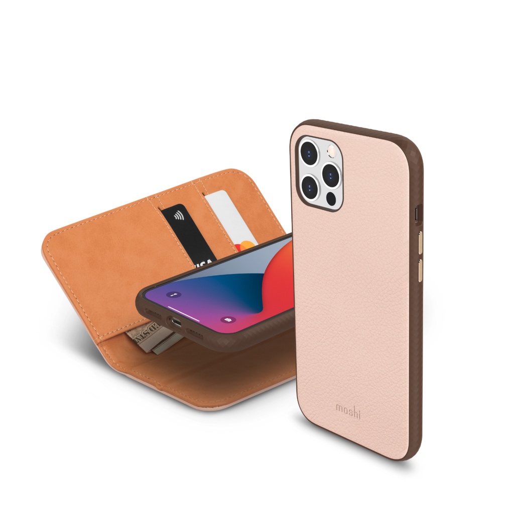 Moshi Overture 磁吸可拆式卡夾型皮套 iPhone 12 Pro Max（玫瑰粉）