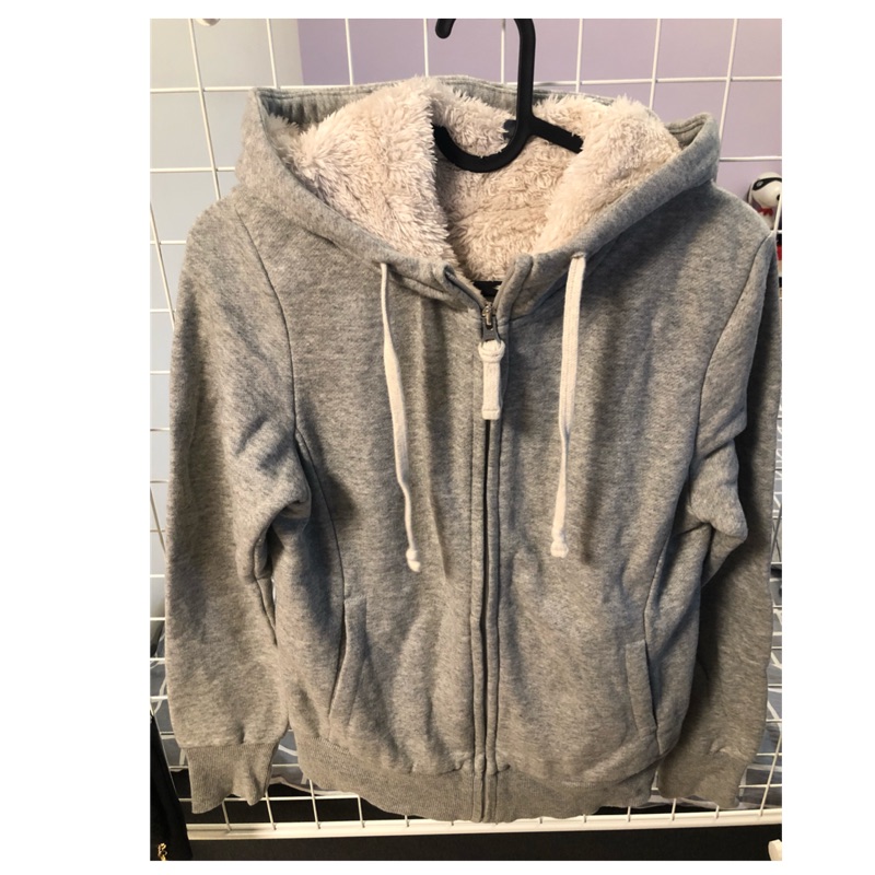 轉賣 Uniqlo內刷毛連帽外套 灰 蝦皮購物
