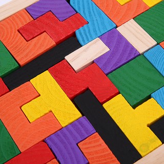 多彩木製俄羅斯多維數據集拼圖 七巧板腦筋急轉彎拼圖教育玩具