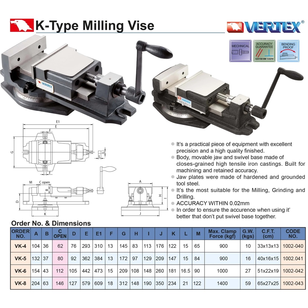 K型虎鉗 VK-4/VK-5/VK-6/VK-8 價格請來電或留言洽詢