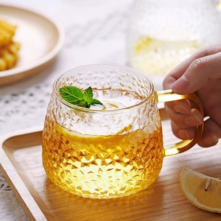 LYHOME 420ml 耐高溫玻璃杯 帶把杯子 錘紋水杯 家用茶杯 咖啡杯 牛奶杯 果汁杯 待客杯 玻璃杯 杯子